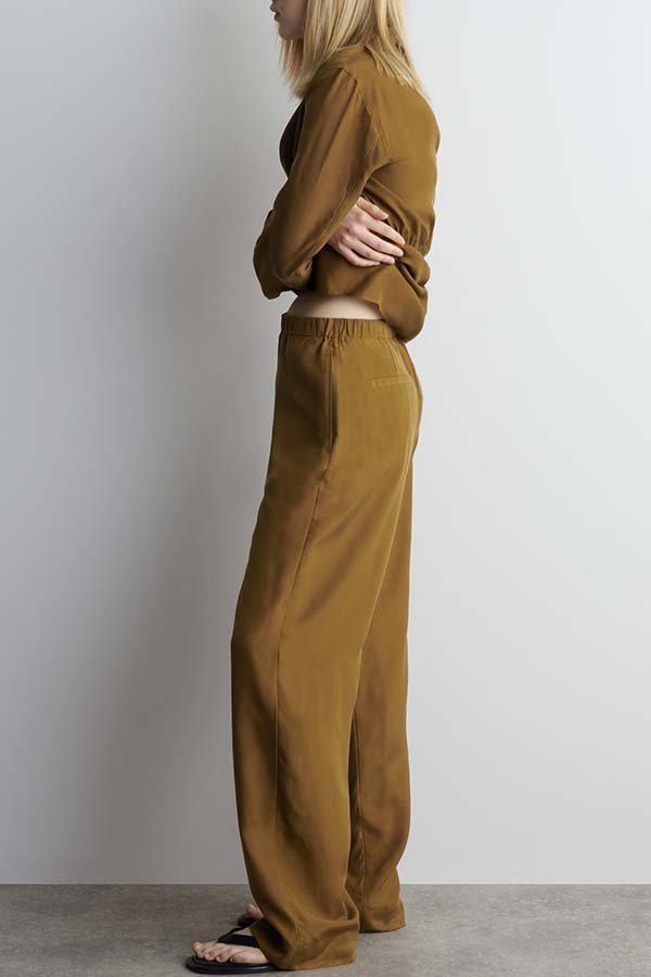 Bella Satin Drape Collar Single Button Casual Blazer and Elastic Waist Pocket Loose Pants Set-consonak