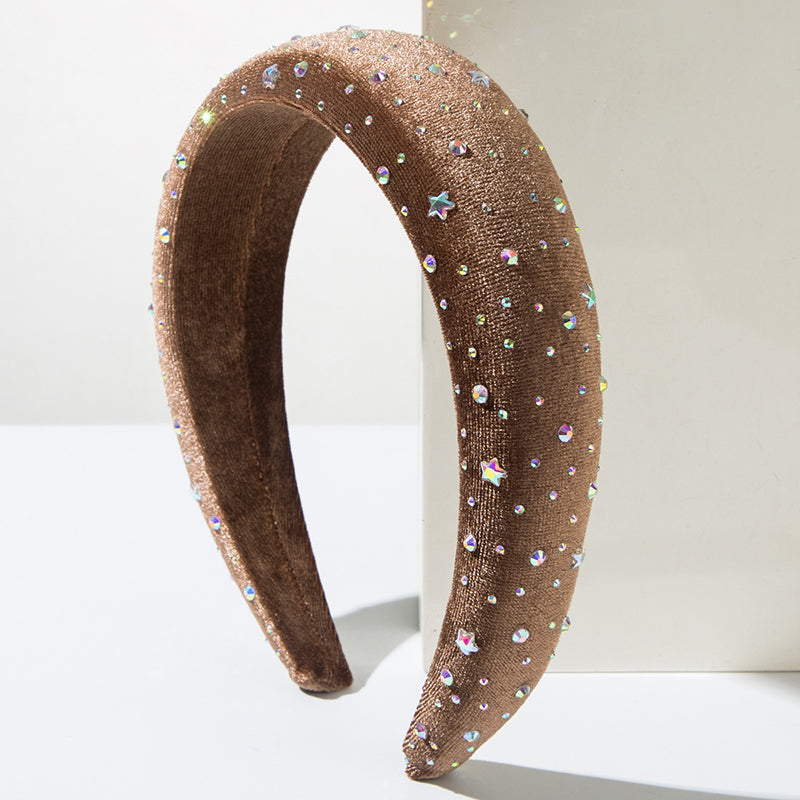 Vintage Velvet Inlaid with Colorful Rhinestones Headband-consonak