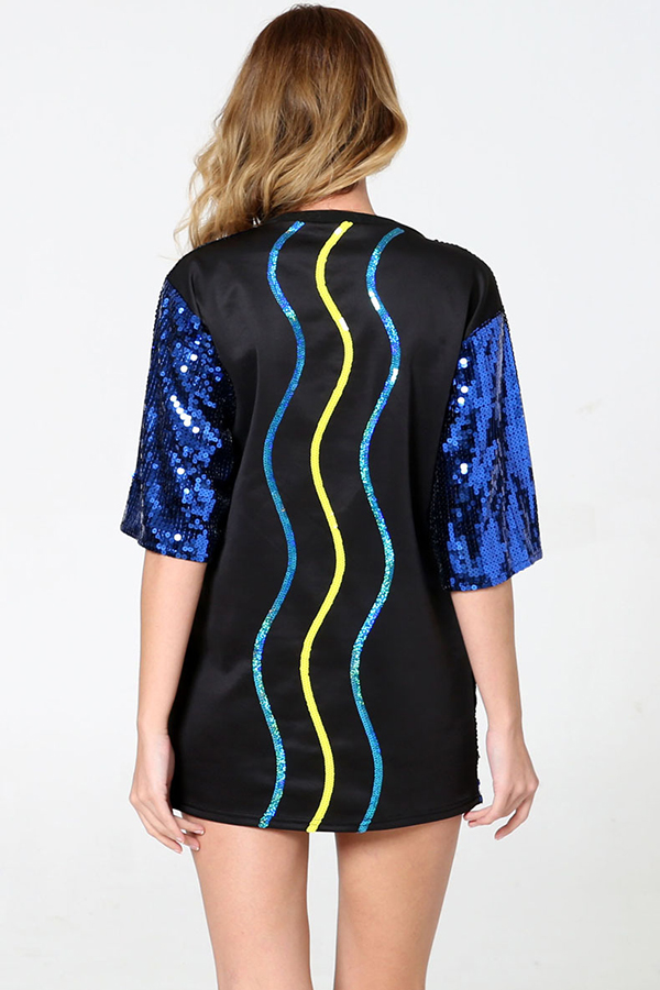 Love Eyes Letters Sequined Round Neck Short Sleeve Mid-Length Loose T-Shirt-consonak