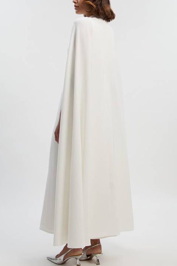Tailored Dramatic High Neck Cape Detail Gown Maxi Dress