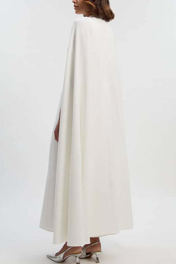 Tailored Dramatic High Neck Cape Detail Gown Maxi Dress