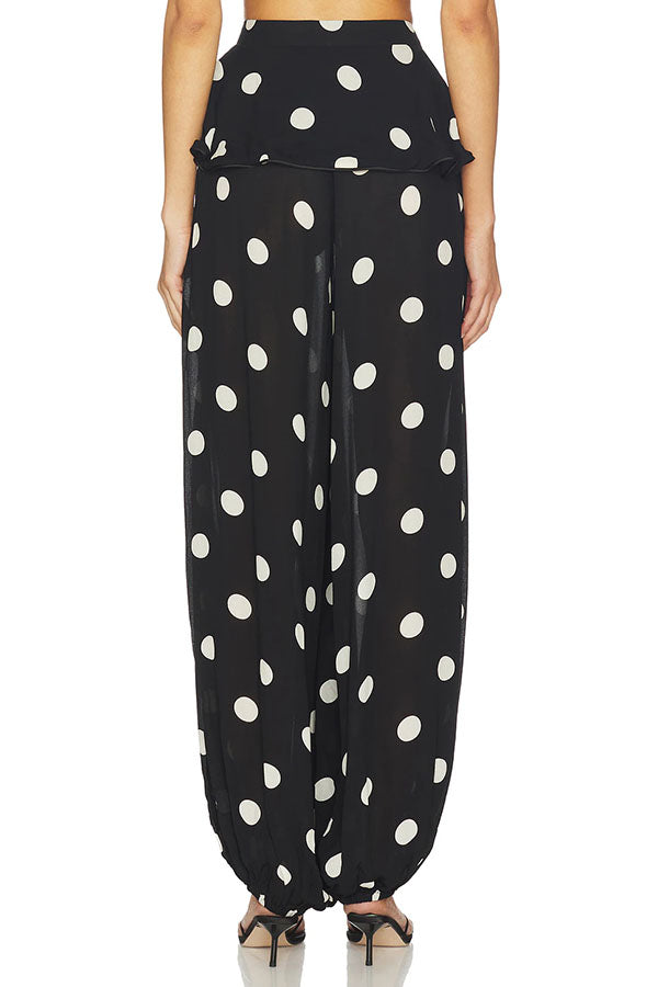 Adriana Polka Dot Bandeau Halter Top and Elastic Waist Pocket Skirt Hem Balloon Pants Set