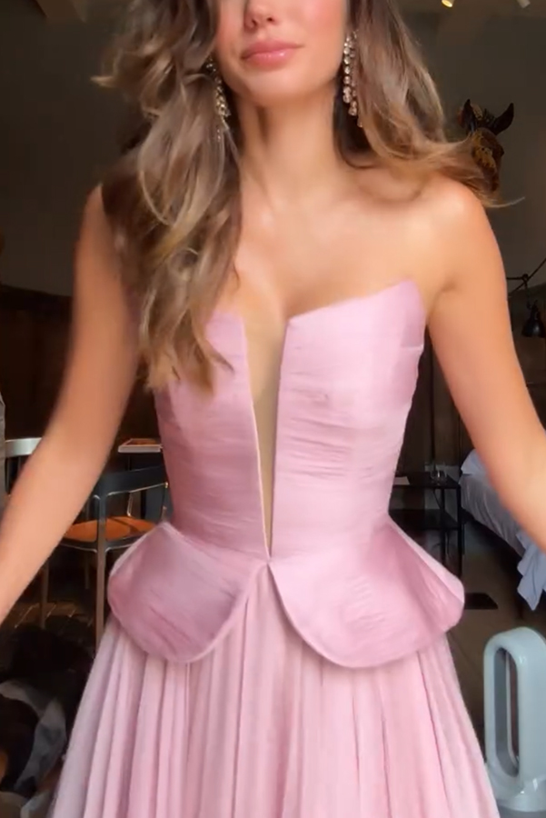 Fantasy Fairy Pleated Corset Chiffon Hem Strapless Maxi Dress-consonak