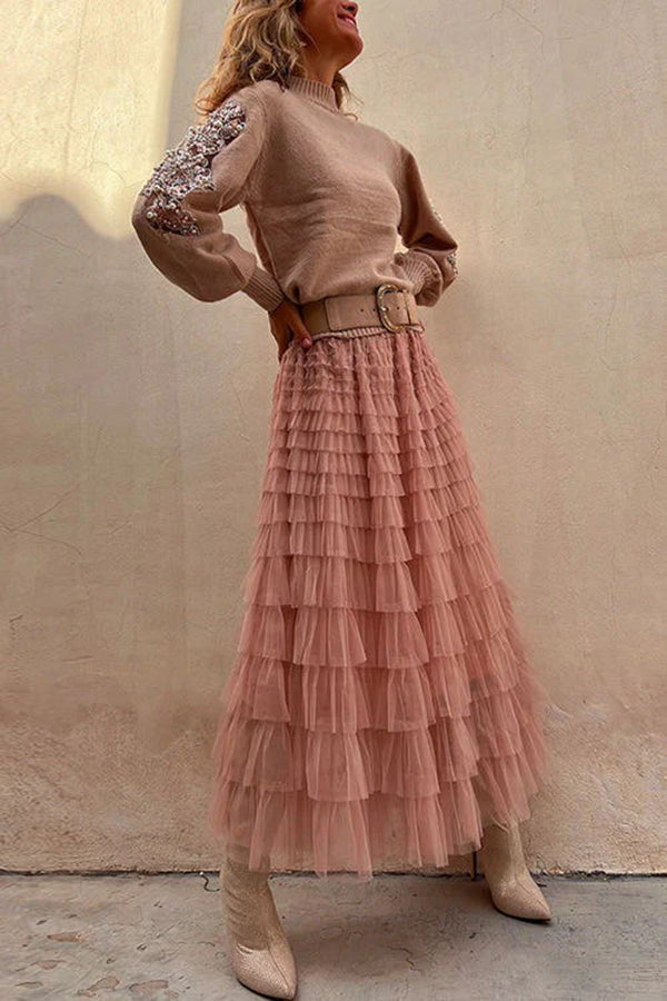 Be Your Own City Queen Tiered Elastic Waist Tulle Maxi Skirt-consonak