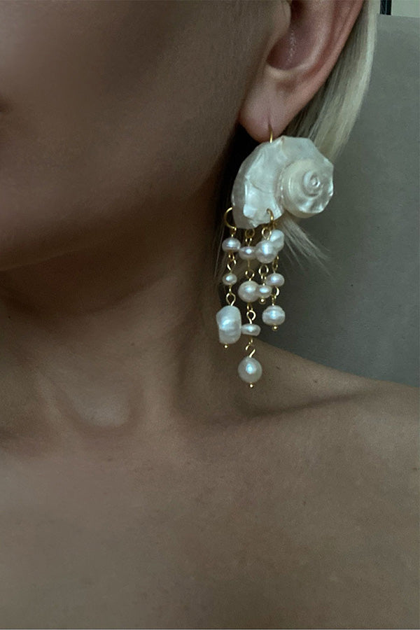 Summer Vacation Baroque Pearl Conch Earrings-consonak