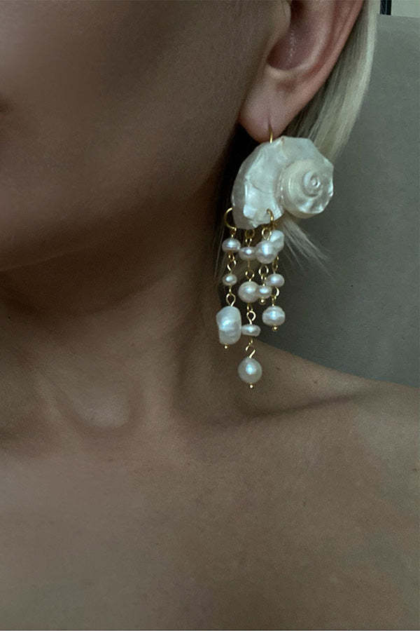 Summer Vacation Baroque Pearl Conch Earrings-consonak