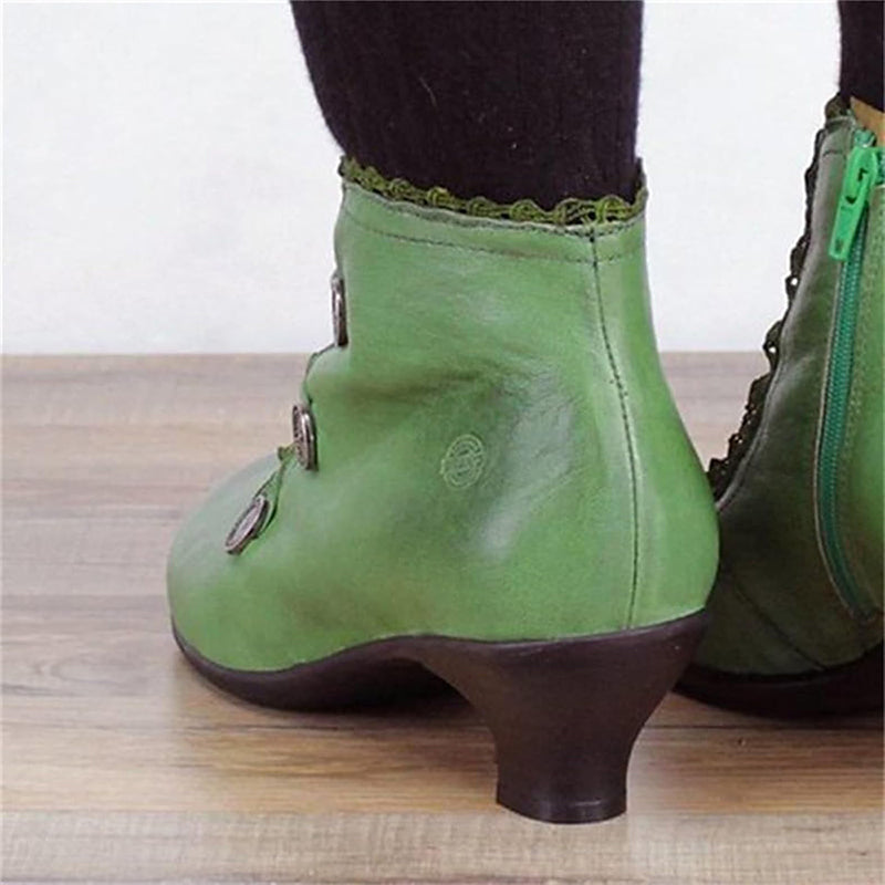 Retro Lace Round Buckle Low Heel Martin Boots-consonak