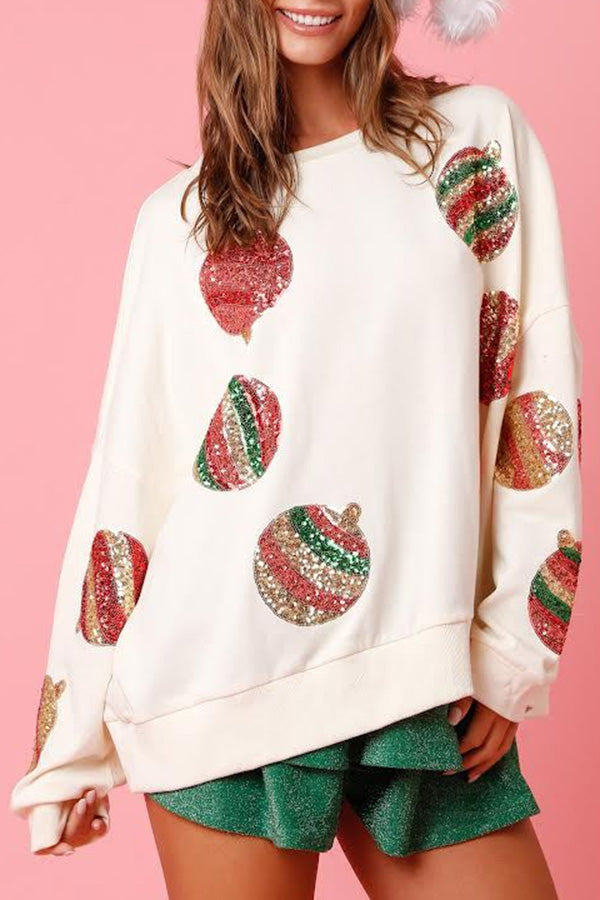 Christmas Egg Sequined Casual Long Sleeve Sweatshirt-consonak
