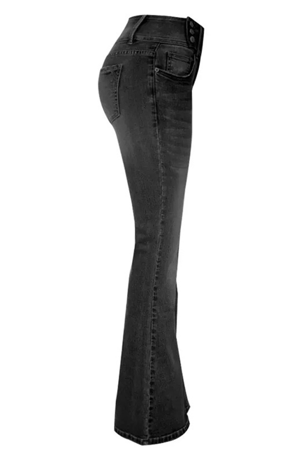 Vintage Side Button Pocket Mid-rise Flared Jeans-consonak