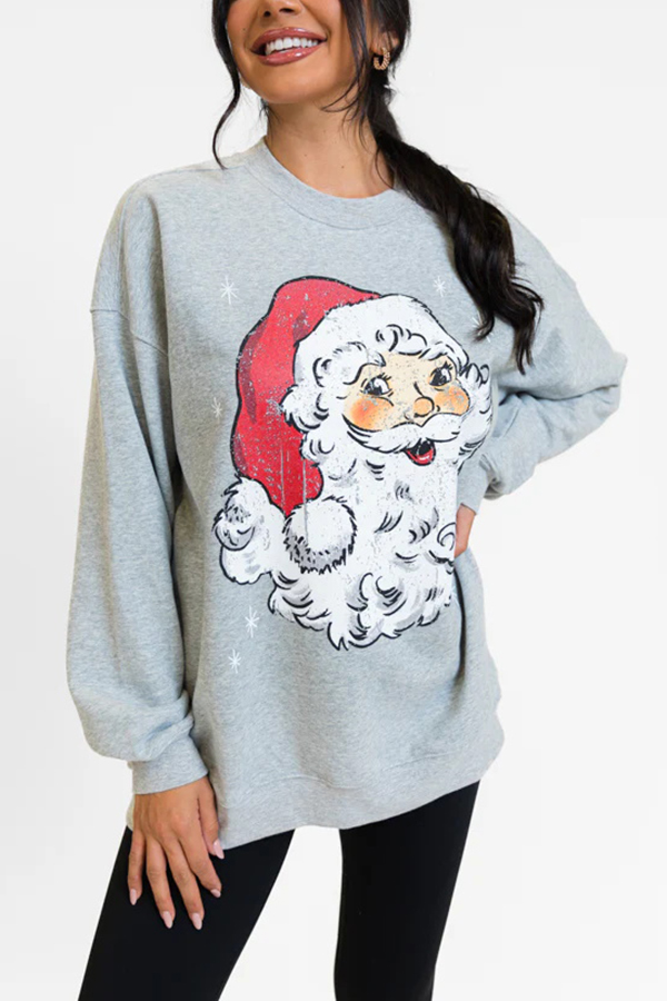 Christmas Cartoon Santa Claus Print Long Sleeve Loose Sweatshirt-consonak