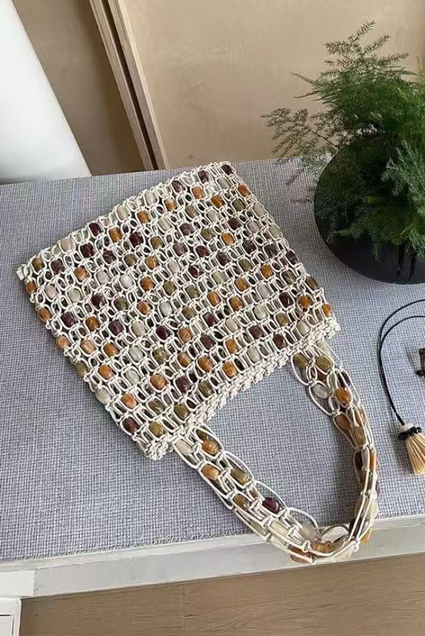 Stylish Woven Beaded Large Capacity Handbag
