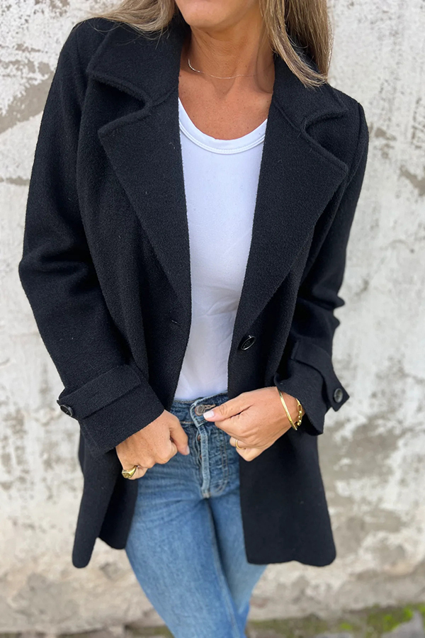 Solid Color Casual Lapel Long Sleeve Loose Woolen Jacket-consonak