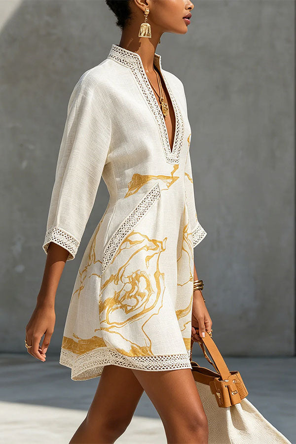 Aurelia Gilded Marble Linen Tunic Dress-Consonak