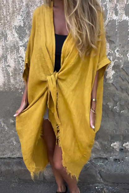 Solid Color Loose Knotted Casual Kimono-consonak