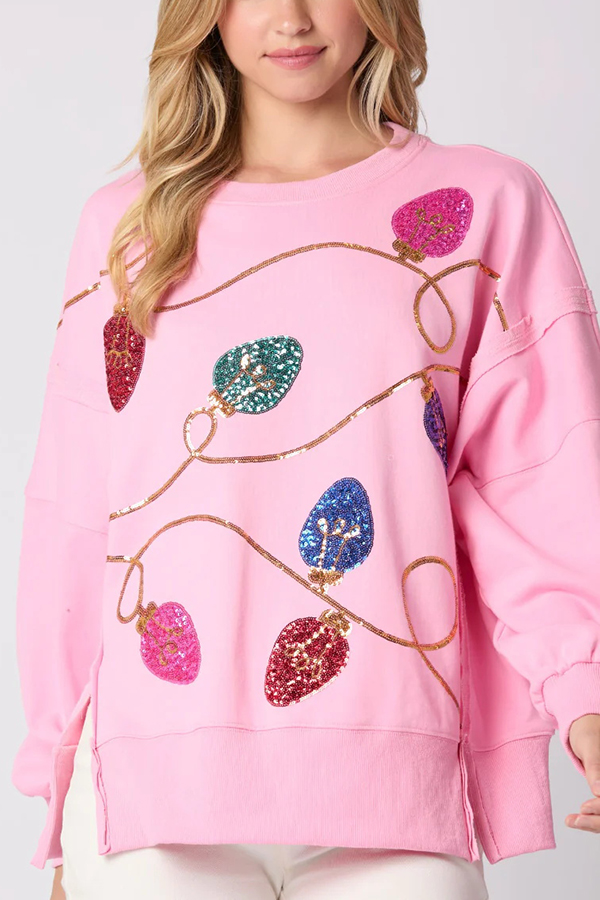 Christmas Lights Sequin Slit Pullover Sweatshirt-consonak