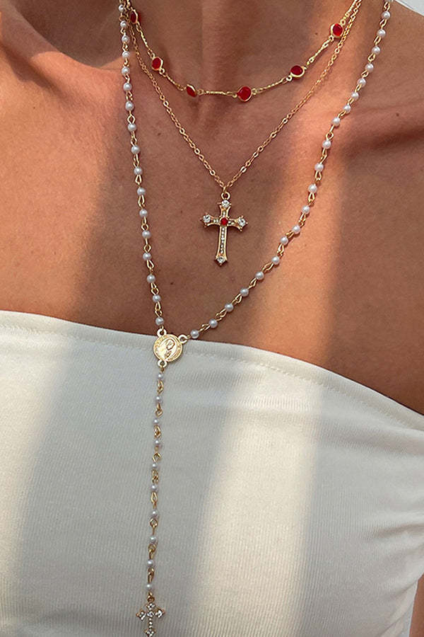 Fashionable Diamond Cross Chain Elegant Multi-layered Necklace-consonak