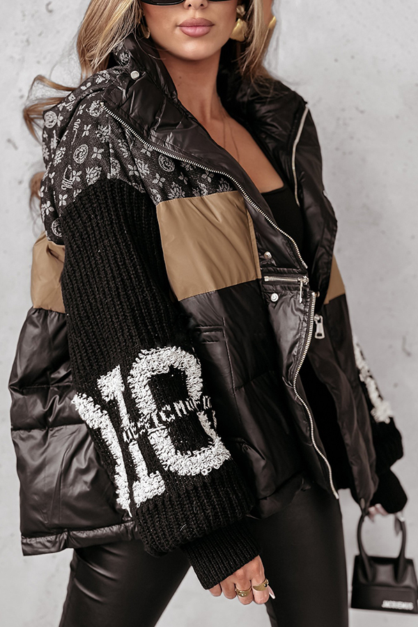 Stylish Denim Knit Long-sleeved Patchwork Hooded Pocket Thickened Jacket-consonak