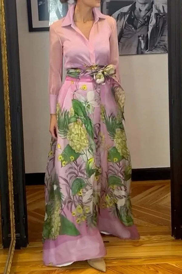 Seeds of Happiness Tulle Floral Print Elastic Waist Belt Pocketed Maxi Skirt-consonak