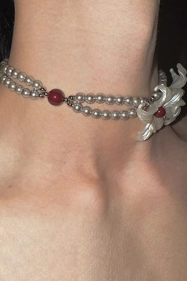 Fashionable Iris Elegant Silver Pearl Necklace-consonak