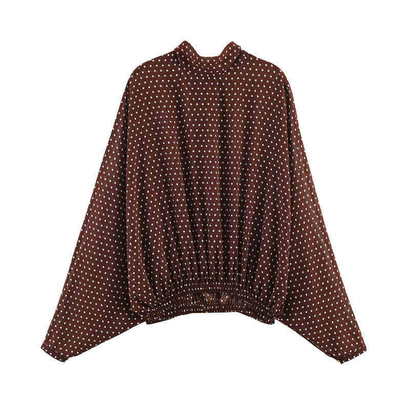 Seraphina Flowing Lantern-Sleeve Polka Dot Blouse-Consonak