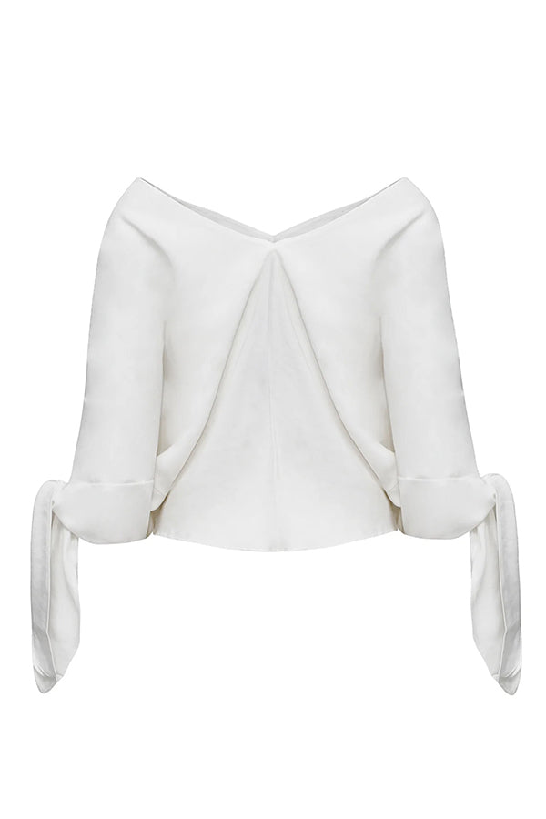 Joyful Bond Linen Blend V-neck Knotted Cuff Half Sleeve Loose Top | Consonak