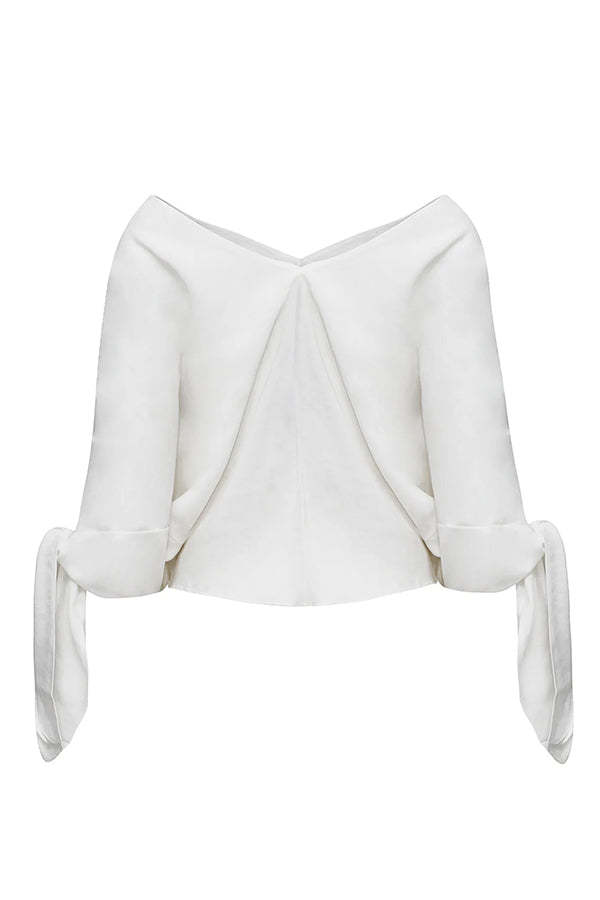 Joyful Bond Linen Blend V-neck Knotted Cuff Half Sleeve Loose Top-consonak