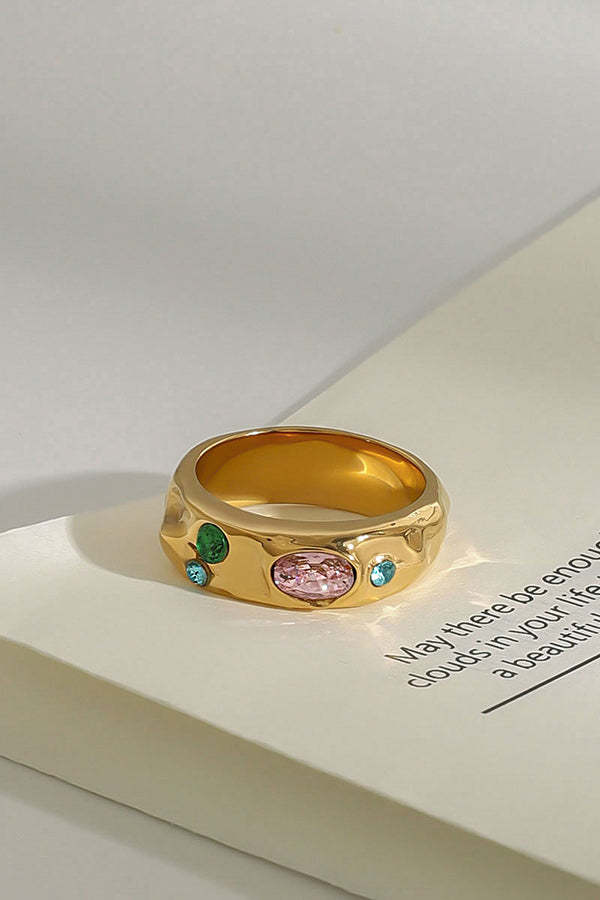 Multicolor Diamond-studded Stainless Steel Ring-consonak