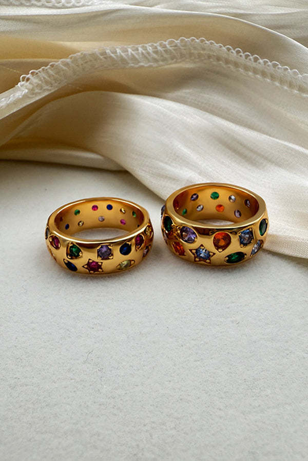 Multicolor Diamond-studded Stainless Steel Ring-consonak