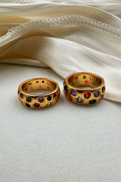 Multicolor Diamond-studded Stainless Steel Ring-consonak