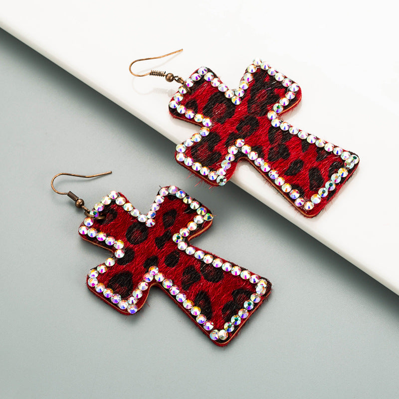 Exaggerated Cross Personality Leopard Print Earrings | Consonak