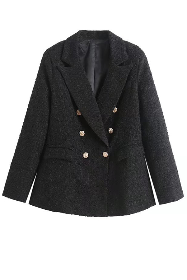 Arlo Tweed Textured Fabric Metal Buckle Pocket Lapel Relaxed Blazer-consonak