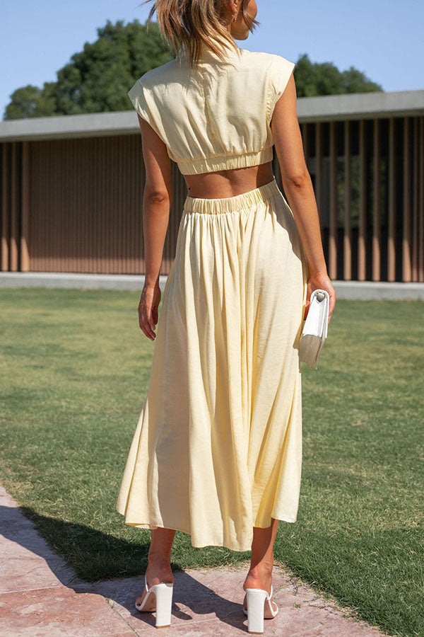 Light of My Life Cutout Waist Pocketed Vacation Party Midi Dress-consonak