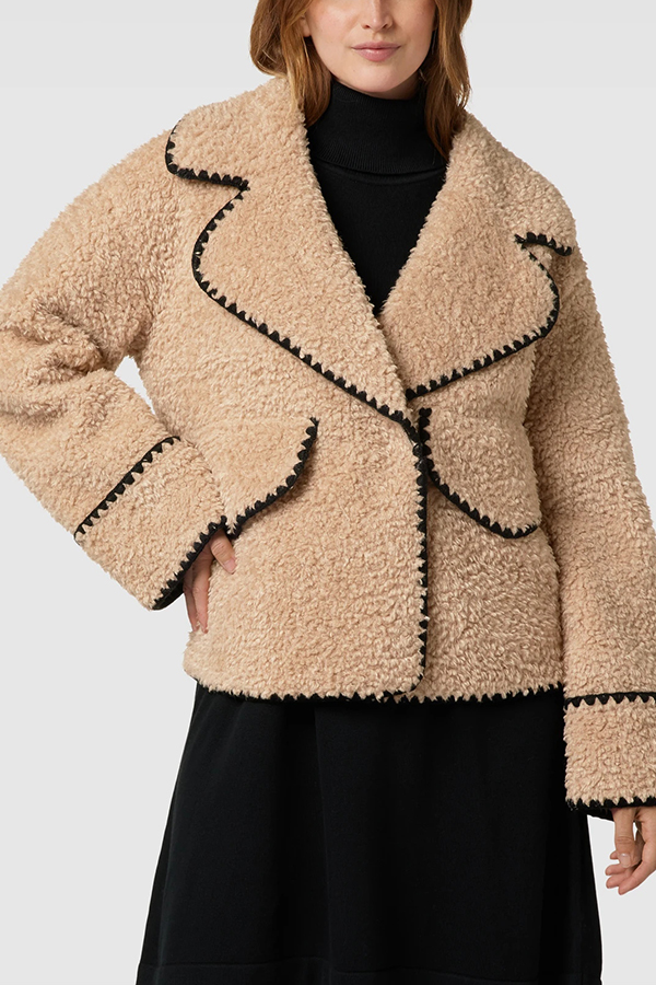 Lamb Wool Casual Lapel Loose Pocket Coat-consonak