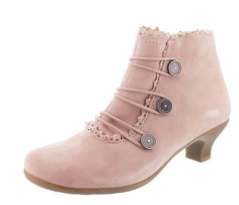 Retro Lace Round Buckle Low Heel Martin Boots-consonak