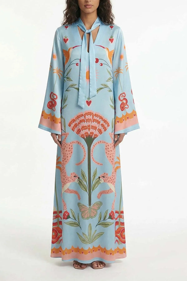 Safari Fantasy Tie-Neck Maxi Dress-Consonak