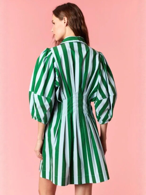 Chloe  Striped Puff Sleeve Mini Shirt Dress-Consonak
