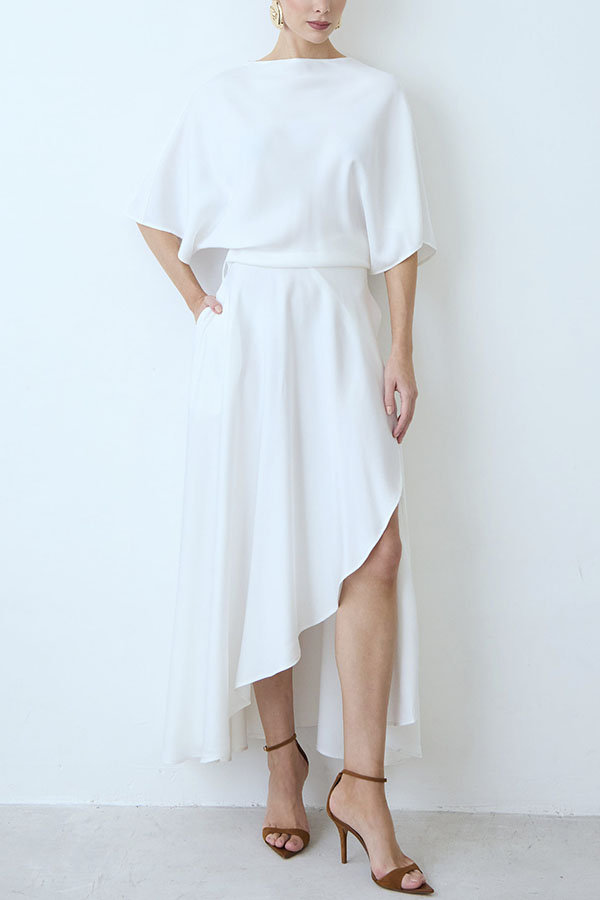 Modern and Elegant Satin Half Wide Sleeve Wrap Style Pocket Slit Loose Maxi Dress-consonak