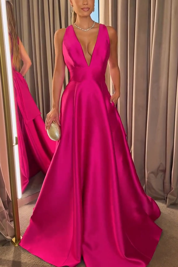 Modern Charm Satin Back Bow Detail Pocketed Porm Maxi Dress-consonak