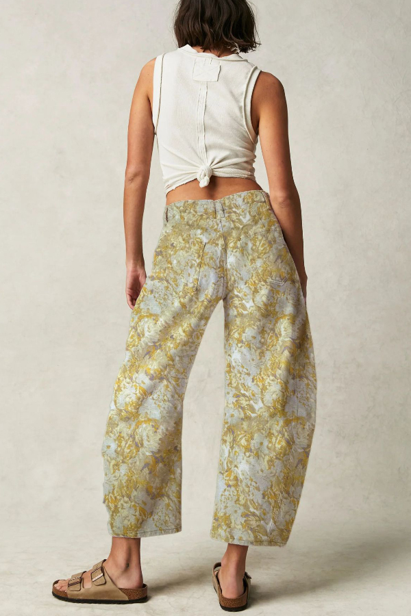 Fashionable Printed Casual Loose Mid-rise Pocket Leg Jeans