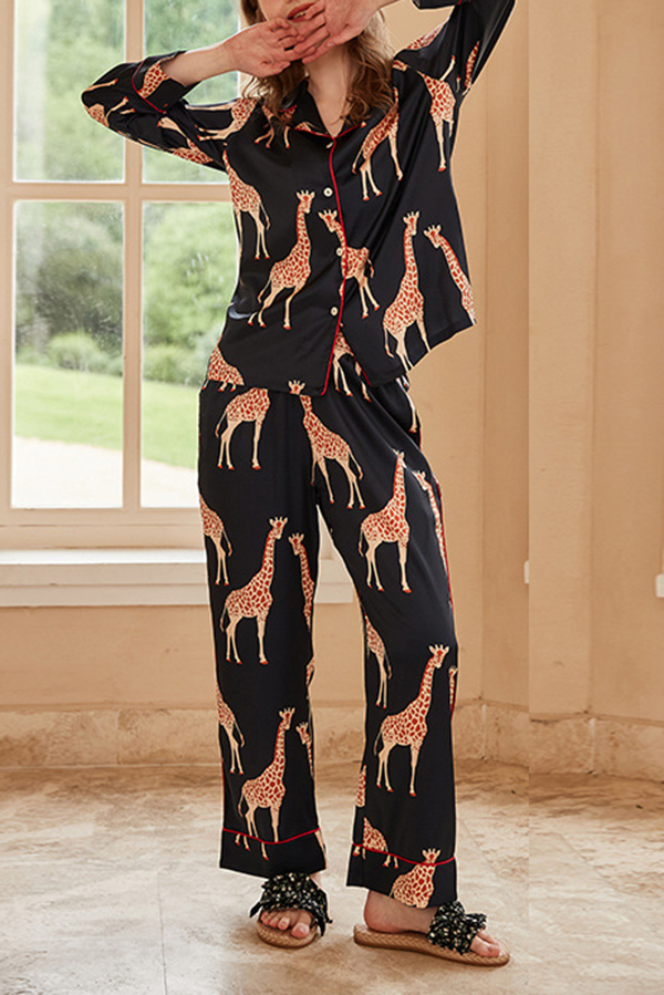 Giraffe Print Home Long-sleeved Two-piece Set | Consonak