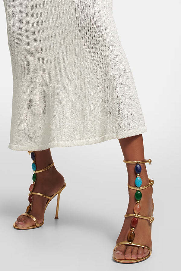 Stiletto high heels pearl open toe buckle sandals-consonak