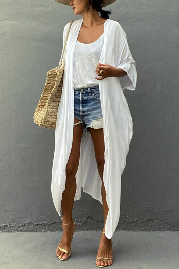Summertime In Venice Solid Color Kimono Beach Cover-up-consonak