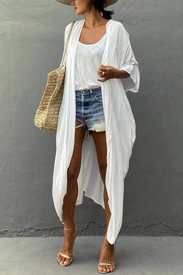 Summertime In Venice Solid Color Kimono Beach Cover-up-consonak