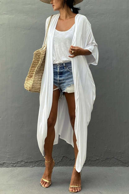 Summertime In Venice Solid Color Kimono Beach Cover-up-consonak