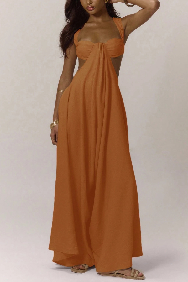 Solid Color Casual Camisole Loose Stretch Wide-leg Jumpsuit-consonak