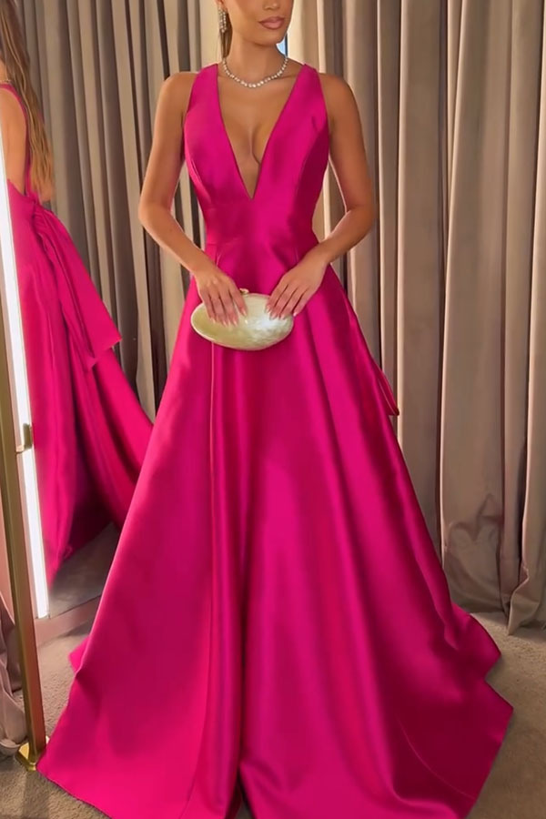 Modern Charm Satin Back Bow Detail Pocketed Porm Maxi Dress-consonak