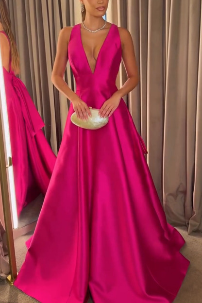 Modern Charm Satin Back Bow Detail Pocketed Porm Maxi Dress-consonak