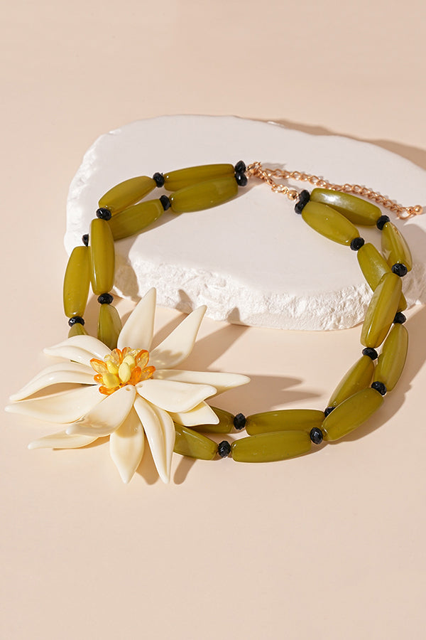 Fashionable Bamboo Crystal Flower Necklace and Earrings-consonak