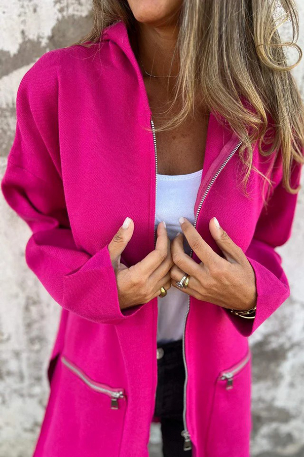 Solid Color Hooded Casual Zip Pocket Jacket-consonak