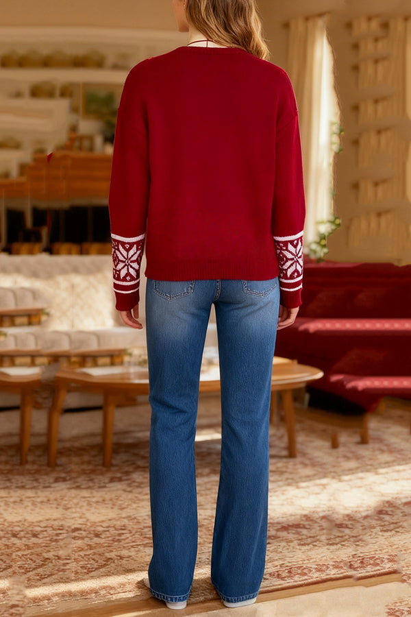 Christmas Reindeer Pattern Long-sleeved Loose Knit Sweater-consonak